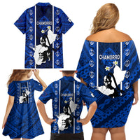 Guam Chamorro Warrior Family Matching Off Shoulder Short Dress and Hawaiian Shirt Traditional Tribal Patterns - Wonder Print Shop