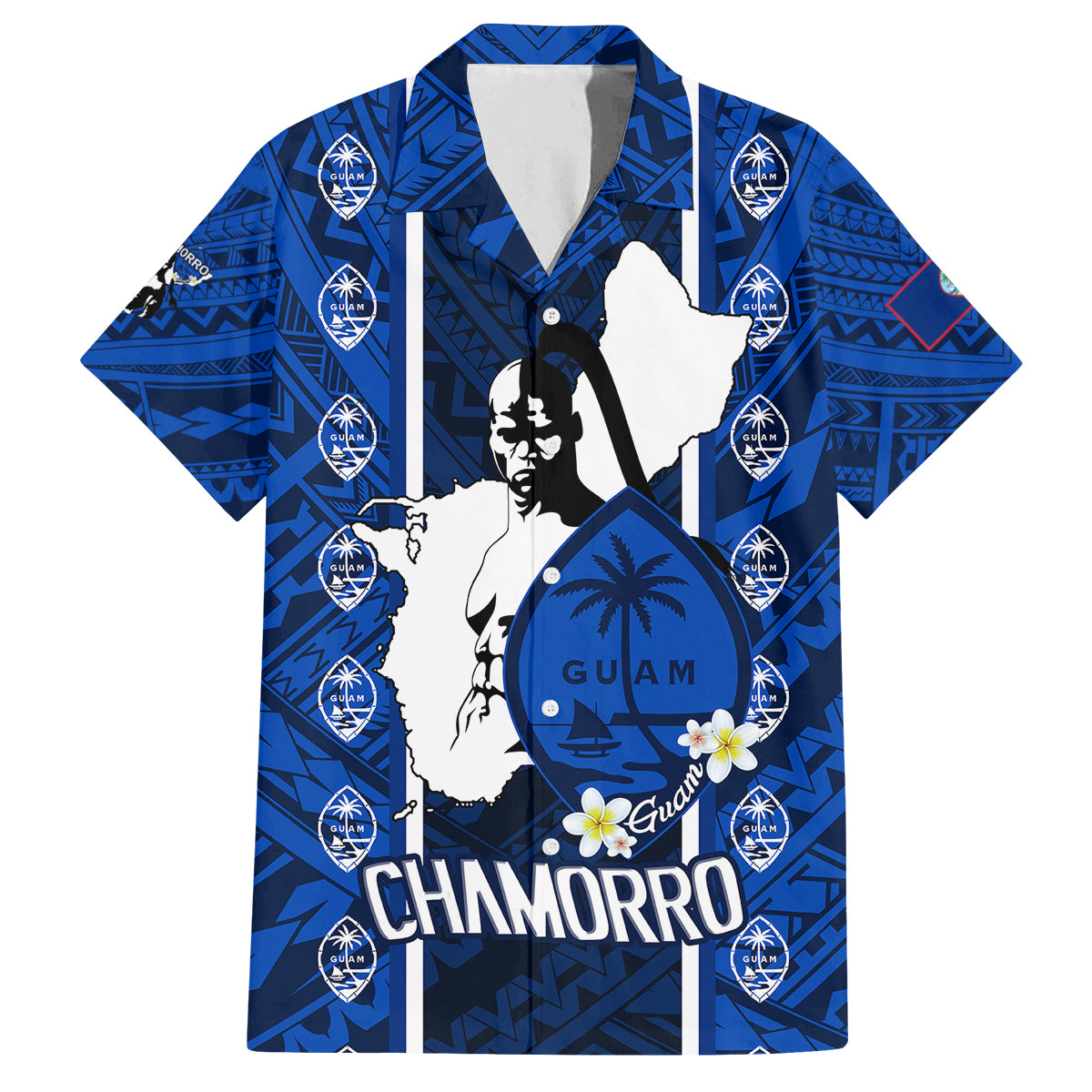 Guam Chamorro Warrior Family Matching Off Shoulder Short Dress and Hawaiian Shirt Traditional Tribal Patterns - Wonder Print Shop