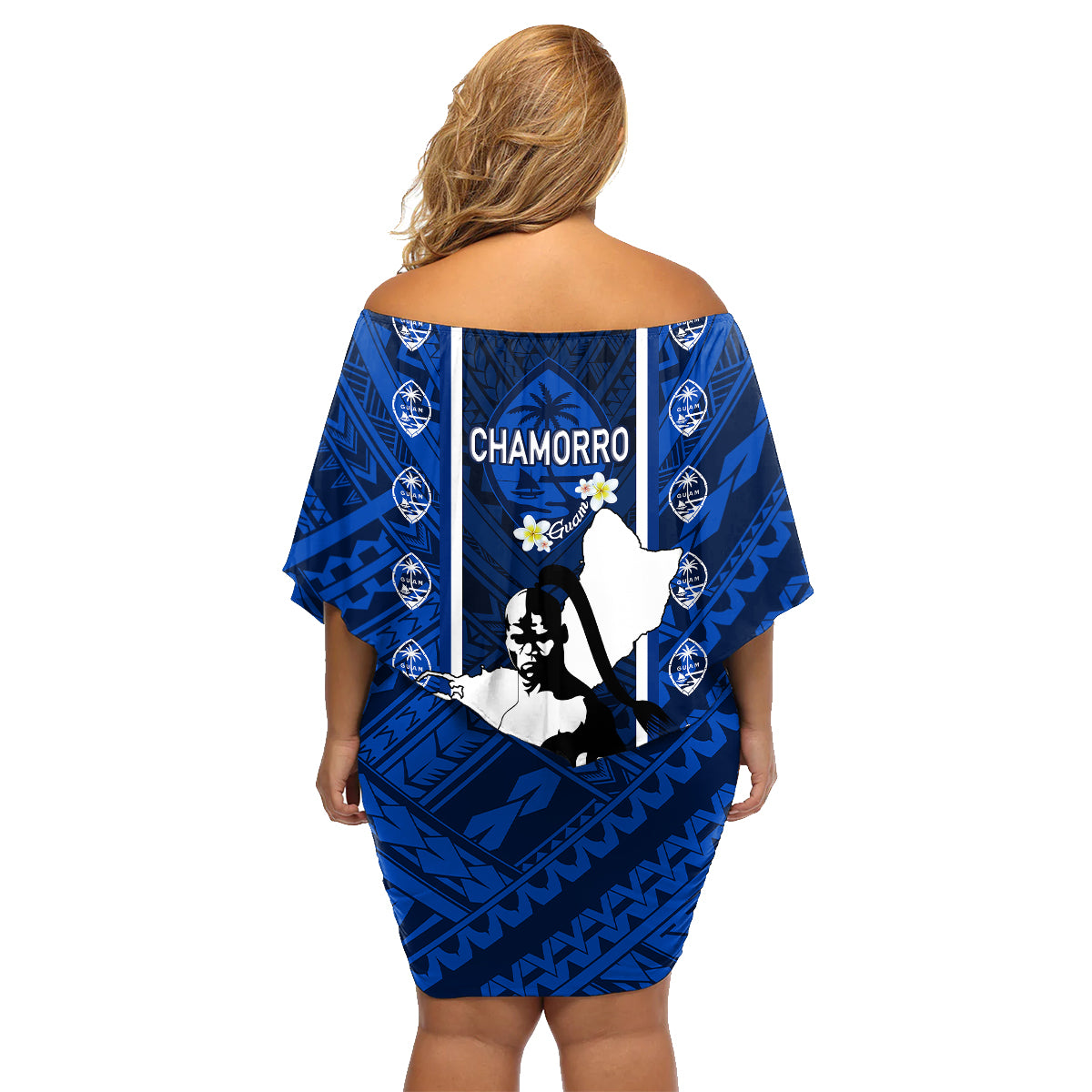 Guam Chamorro Warrior Family Matching Off Shoulder Short Dress and Hawaiian Shirt Traditional Tribal Patterns - Wonder Print Shop