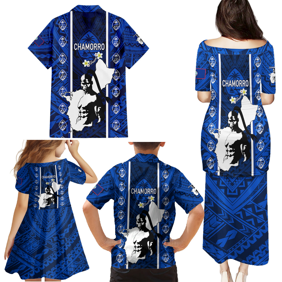 Guam Chamorro Warrior Family Matching Puletasi Dress and Hawaiian Shirt Traditional Tribal Patterns - Wonder Print Shop