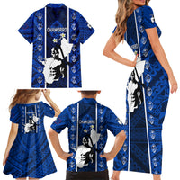Guam Chamorro Warrior Family Matching Short Sleeve Bodycon Dress and Hawaiian Shirt Traditional Tribal Patterns - Wonder Print Shop