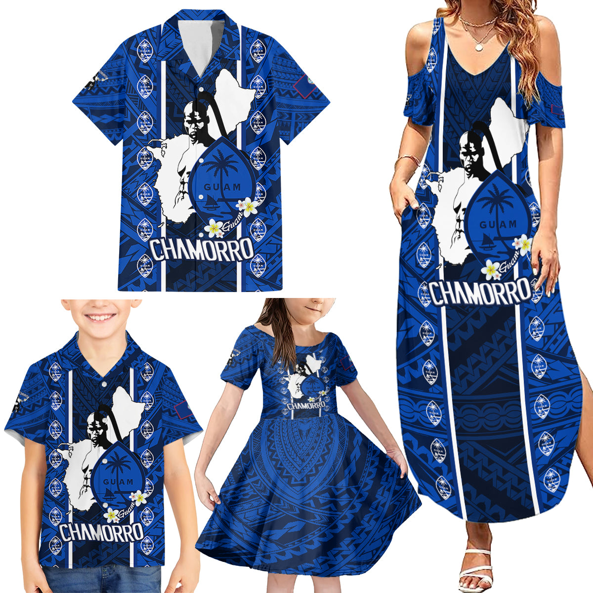 Guam Chamorro Warrior Family Matching Summer Maxi Dress and Hawaiian Shirt Traditional Tribal Patterns - Wonder Print Shop