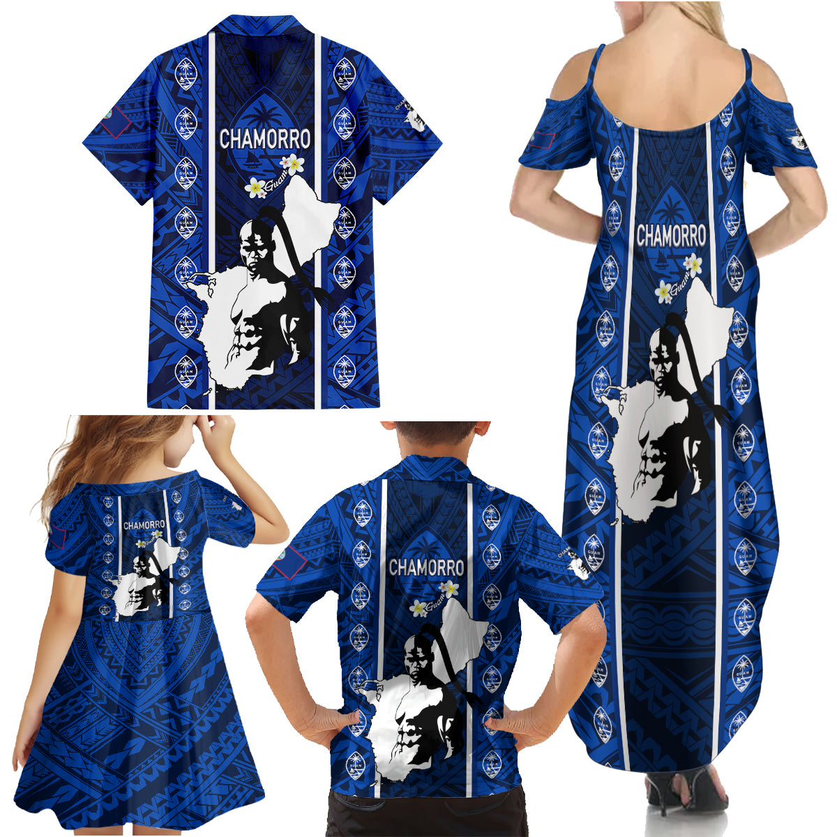 Guam Chamorro Warrior Family Matching Summer Maxi Dress and Hawaiian Shirt Traditional Tribal Patterns - Wonder Print Shop