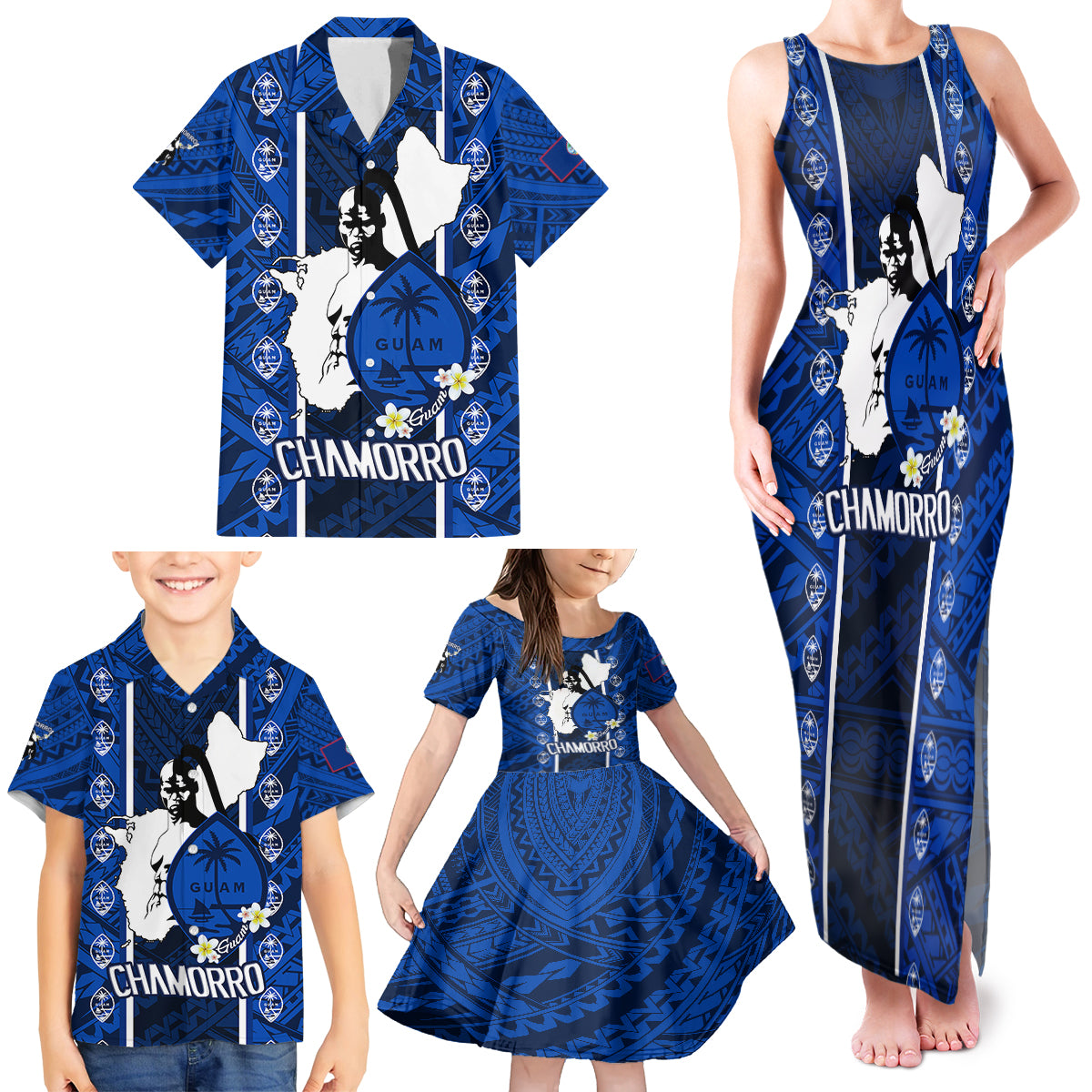 Guam Chamorro Warrior Family Matching Tank Maxi Dress and Hawaiian Shirt Traditional Tribal Patterns - Wonder Print Shop