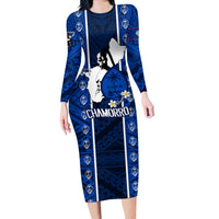Guam Chamorro Warrior Long Sleeve Bodycon Dress Traditional Tribal Patterns - Wonder Print Shop