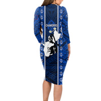 Guam Chamorro Warrior Long Sleeve Bodycon Dress Traditional Tribal Patterns - Wonder Print Shop
