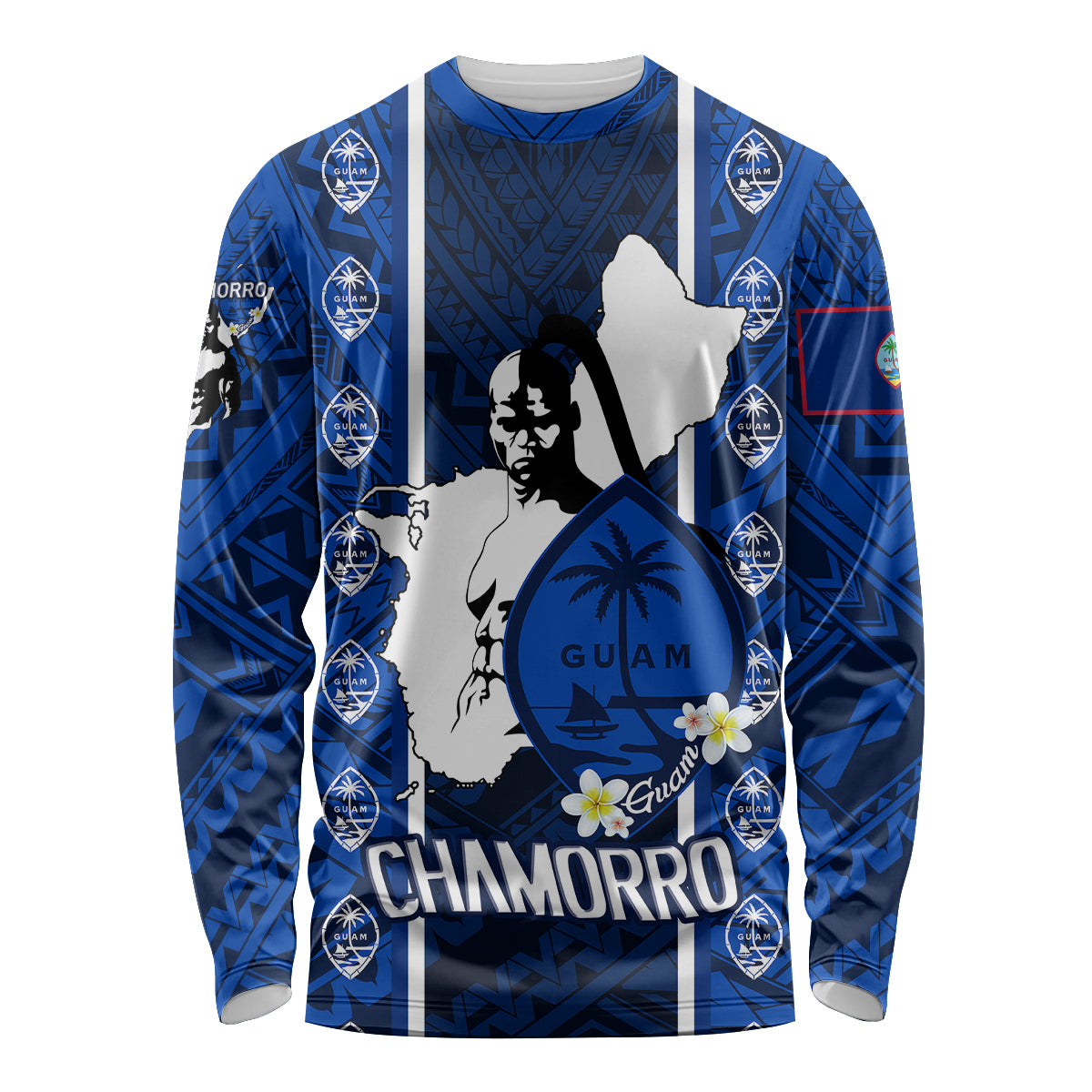 Guam Chamorro Warrior Long Sleeve Shirt Traditional Tribal Patterns - Wonder Print Shop
