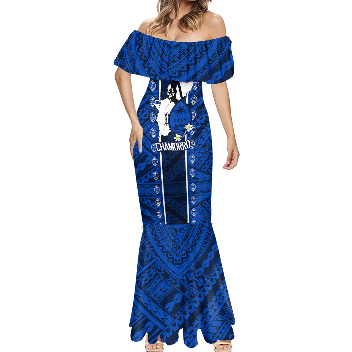 Guam Chamorro Warrior Mermaid Dress Traditional Tribal Patterns - Wonder Print Shop