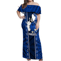 Guam Chamorro Warrior Off Shoulder Maxi Dress Traditional Tribal Patterns - Wonder Print Shop