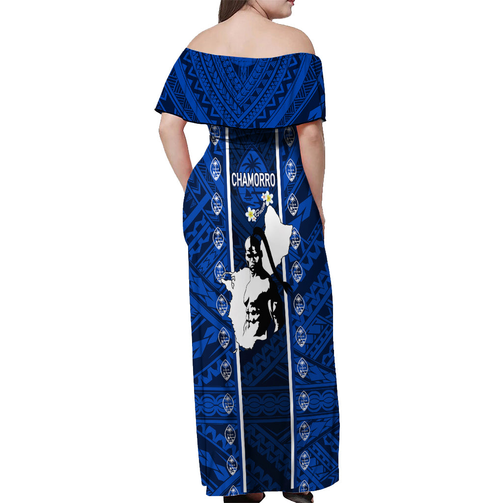 Guam Chamorro Warrior Off Shoulder Maxi Dress Traditional Tribal Patterns - Wonder Print Shop
