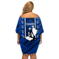 Guam Chamorro Warrior Off Shoulder Short Dress Traditional Tribal Patterns - Wonder Print Shop