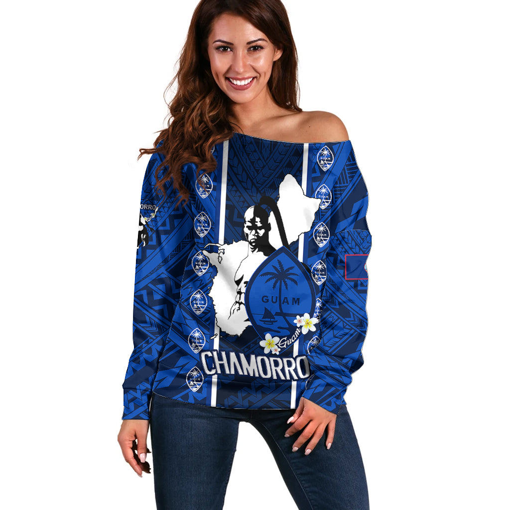 Guam Chamorro Warrior Off Shoulder Sweater Traditional Tribal Patterns - Wonder Print Shop