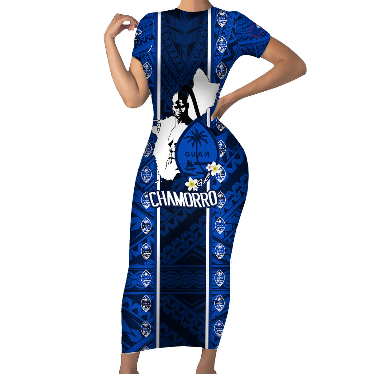 Guam Chamorro Warrior Short Sleeve Bodycon Dress Traditional Tribal Patterns - Wonder Print Shop