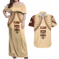 Fiji Bula Couples Matching Off Shoulder Maxi Dress and Hawaiian Shirt Tapa Pattern Design - Wonder Print Shop