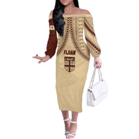 Fiji Bula Family Matching Off Shoulder Long Sleeve Dress and Hawaiian Shirt Tapa Pattern Design - Wonder Print Shop