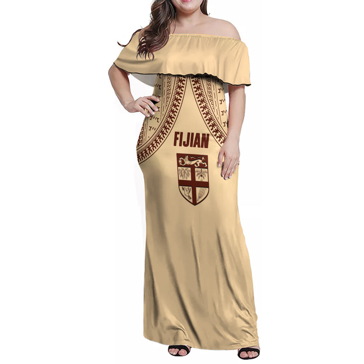 Fiji Bula Family Matching Off Shoulder Maxi Dress and Hawaiian Shirt Tapa Pattern Design - Wonder Print Shop