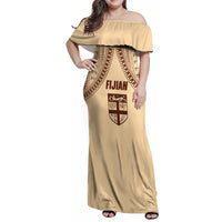 Fiji Bula Family Matching Off Shoulder Maxi Dress and Hawaiian Shirt Tapa Pattern Design - Wonder Print Shop