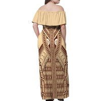 Fiji Bula Family Matching Off Shoulder Maxi Dress and Hawaiian Shirt Tapa Pattern Design - Wonder Print Shop