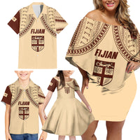 Fiji Bula Family Matching Off Shoulder Short Dress and Hawaiian Shirt Tapa Pattern Design - Wonder Print Shop