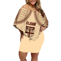 Fiji Bula Family Matching Off Shoulder Short Dress and Hawaiian Shirt Tapa Pattern Design - Wonder Print Shop