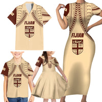 Fiji Bula Family Matching Short Sleeve Bodycon Dress and Hawaiian Shirt Tapa Pattern Design - Wonder Print Shop