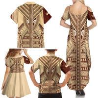 Fiji Bula Family Matching Summer Maxi Dress and Hawaiian Shirt Tapa Pattern Design - Wonder Print Shop