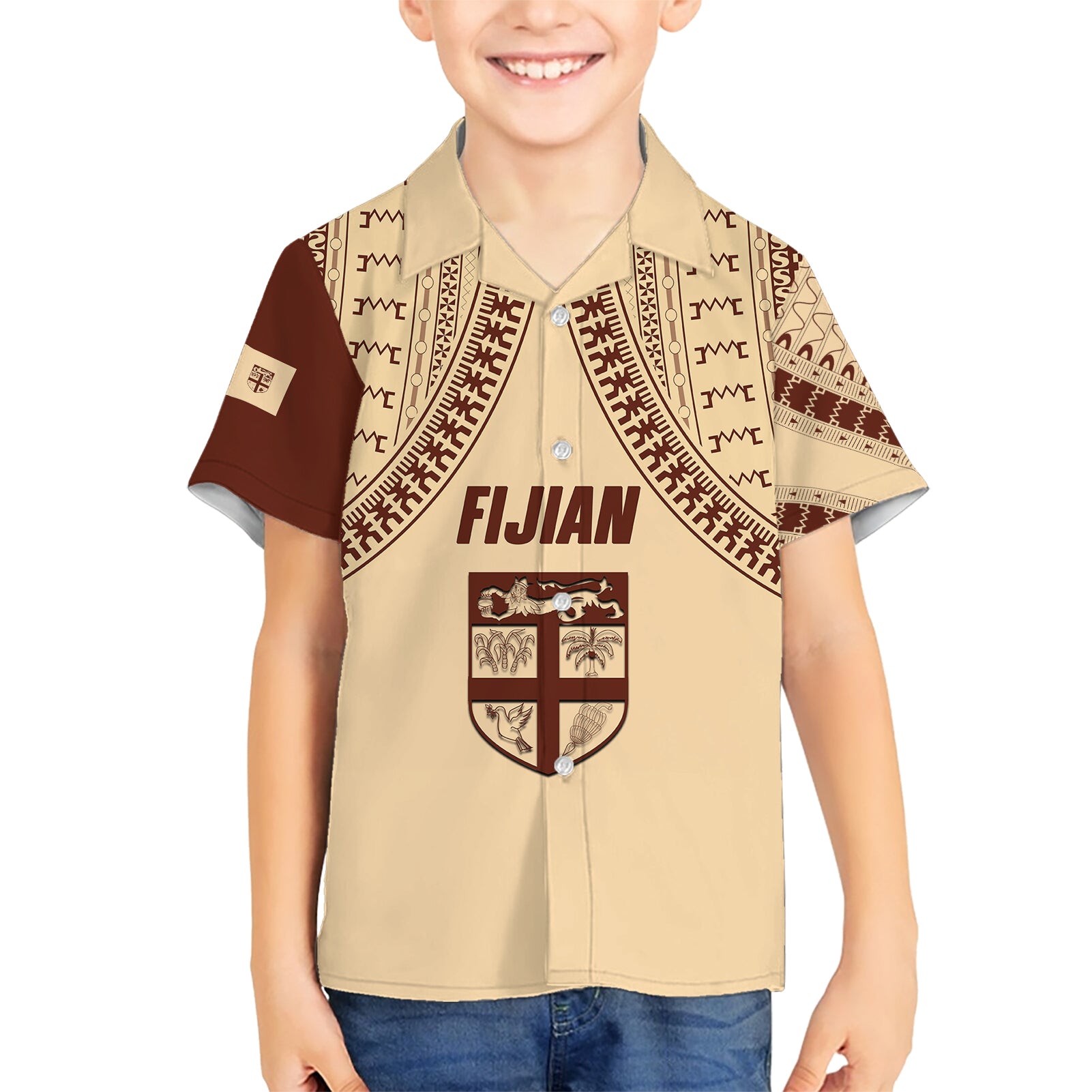 Fiji Bula Kid Hawaiian Shirt Tapa Pattern Design - Wonder Print Shop