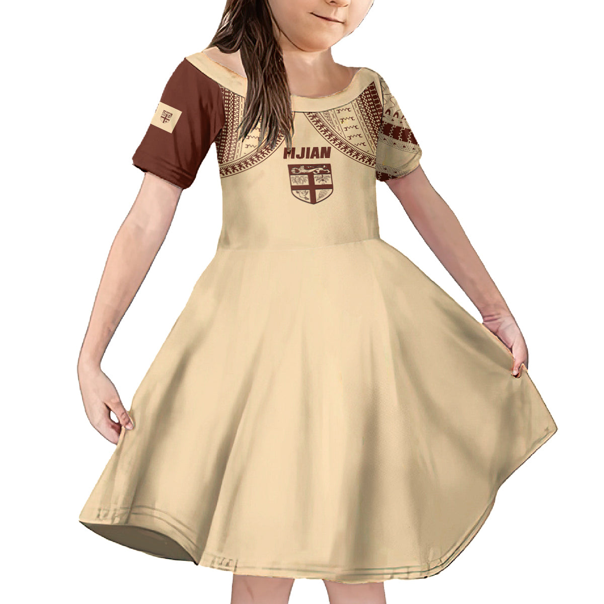 Fiji Bula Kid Short Sleeve Dress Tapa Pattern Design - Wonder Print Shop