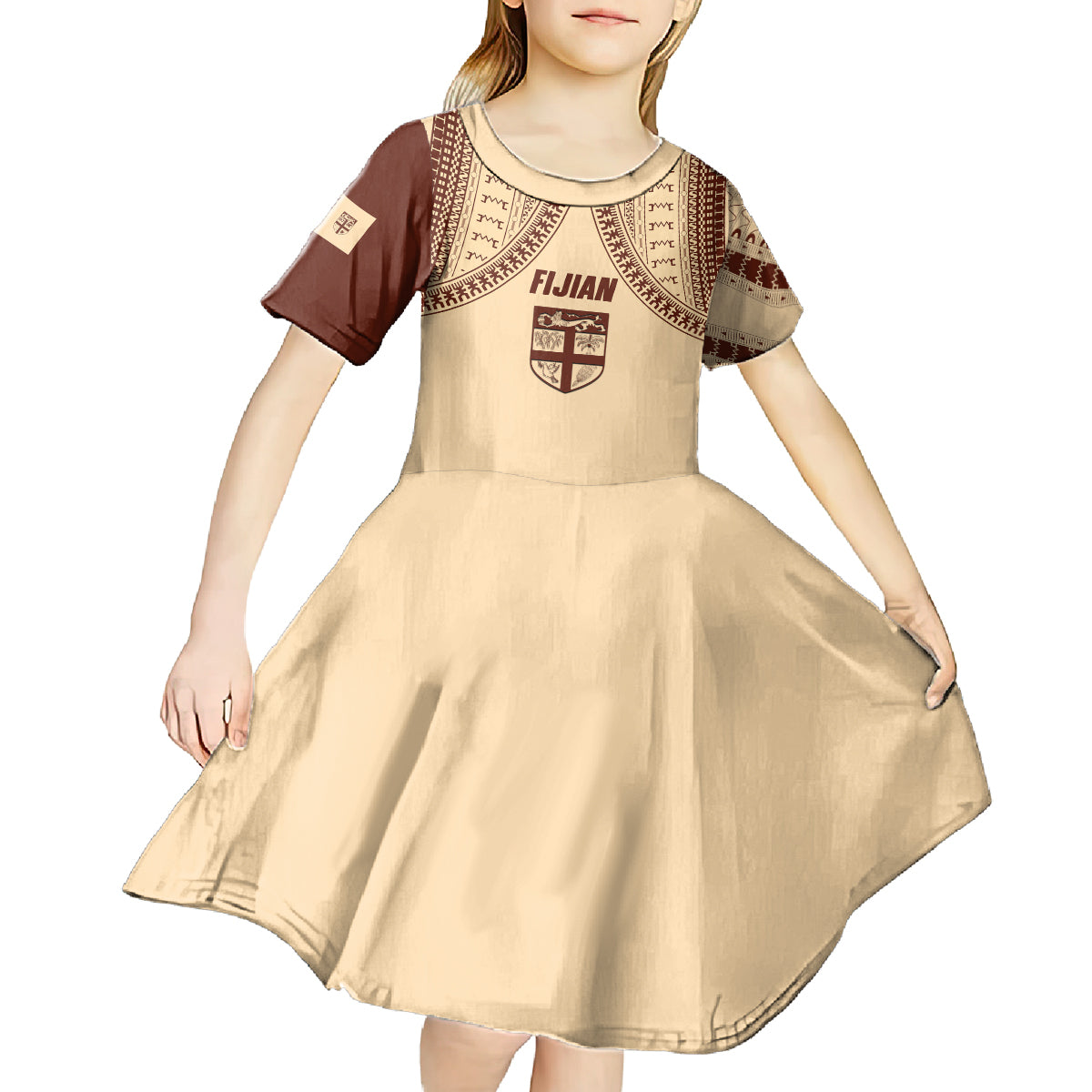 Fiji Bula Kid Short Sleeve Dress Tapa Pattern Design - Wonder Print Shop
