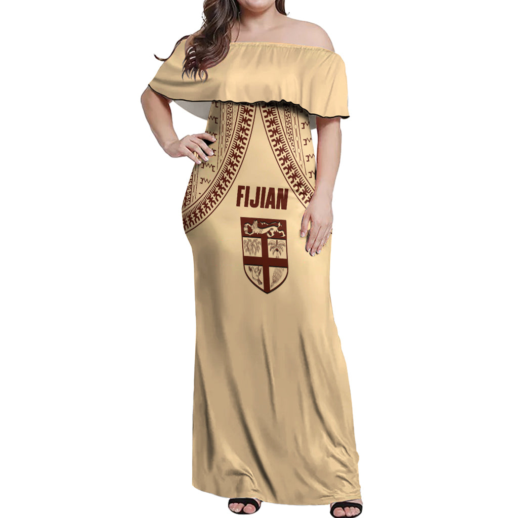 Fiji Bula Off Shoulder Maxi Dress Tapa Pattern Design - Wonder Print Shop