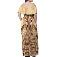 Fiji Bula Off Shoulder Maxi Dress Tapa Pattern Design - Wonder Print Shop