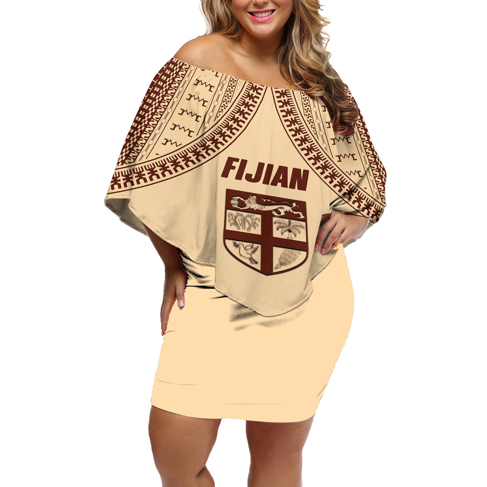 Fiji Bula Off Shoulder Short Dress Tapa Pattern Design - Wonder Print Shop