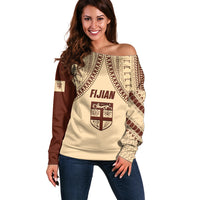 Fiji Bula Off Shoulder Sweater Tapa Pattern Design - Wonder Print Shop