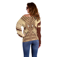 Fiji Bula Off Shoulder Sweater Tapa Pattern Design - Wonder Print Shop