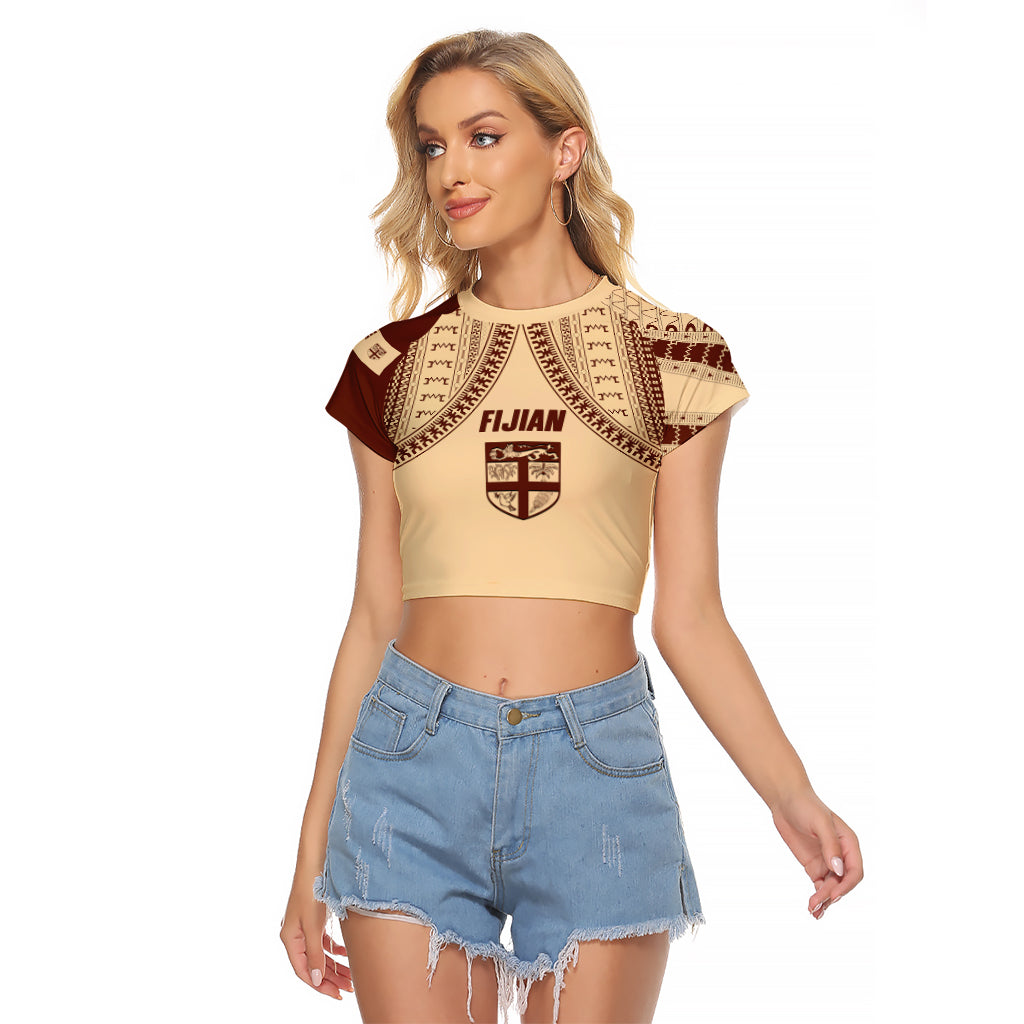 Fiji Bula Raglan Cropped T Shirt Tapa Pattern Design - Wonder Print Shop