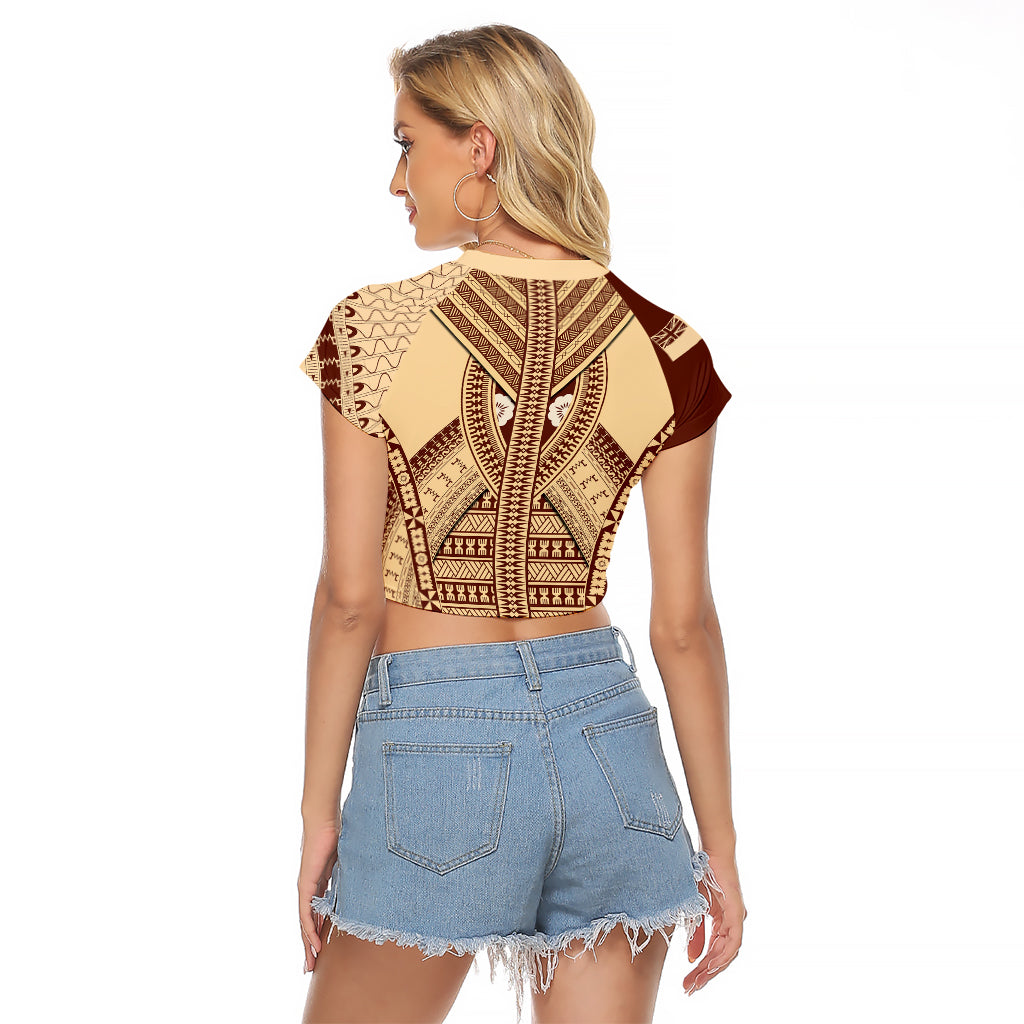 Fiji Bula Raglan Cropped T Shirt Tapa Pattern Design - Wonder Print Shop