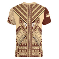Fiji Bula Women V Neck T Shirt Tapa Pattern Design - Wonder Print Shop