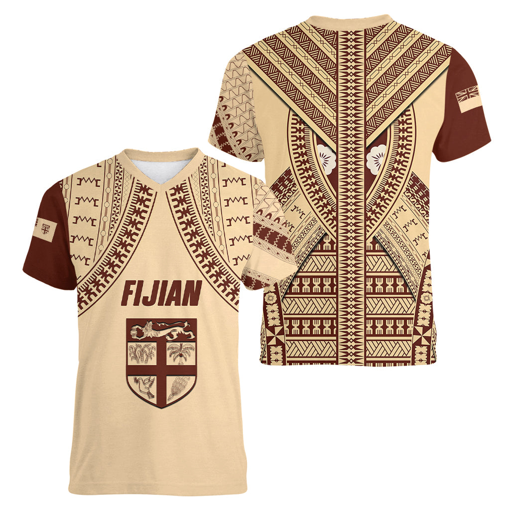 Fiji Bula Women V Neck T Shirt Tapa Pattern Design - Wonder Print Shop