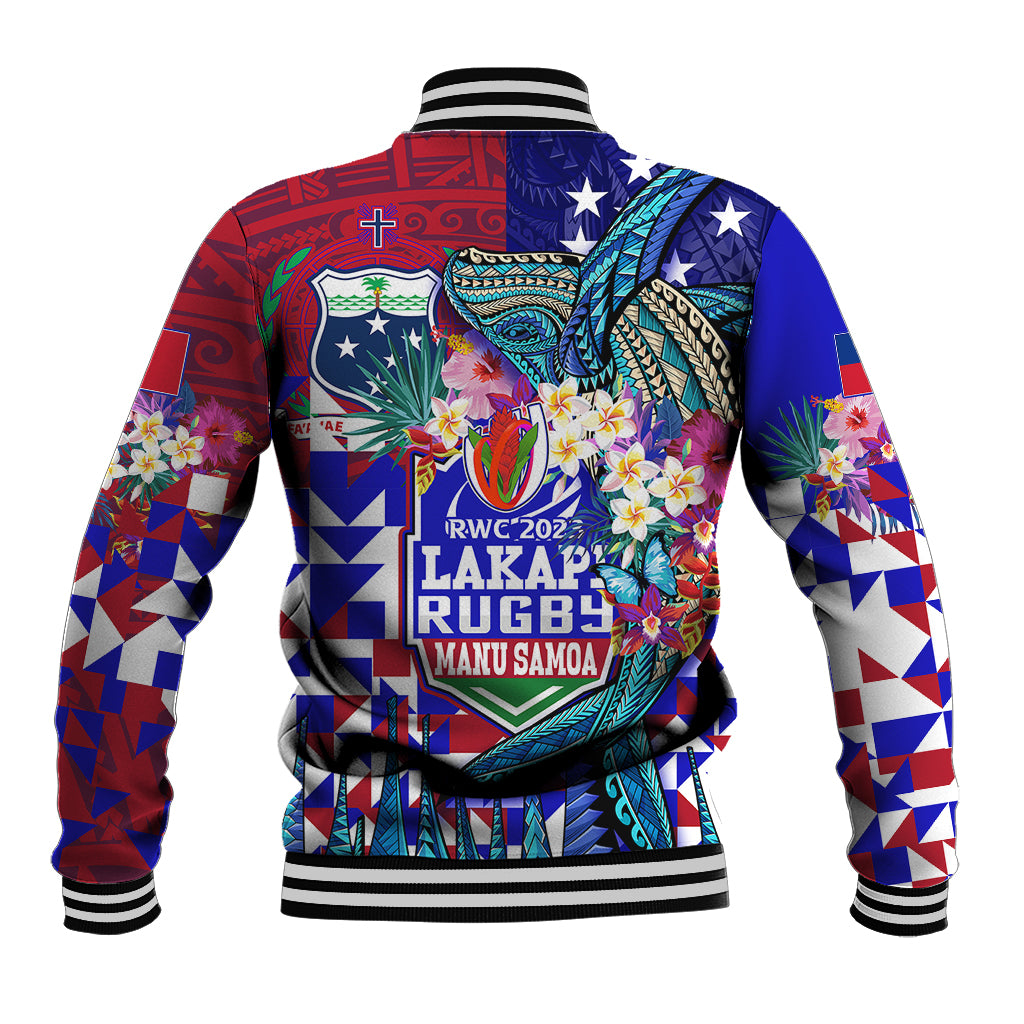 Manu Samoa Rugby 2023 Baseball Jacket Humpback Whale Hexagon Tribal Tropical Style - Wonder Print Shop