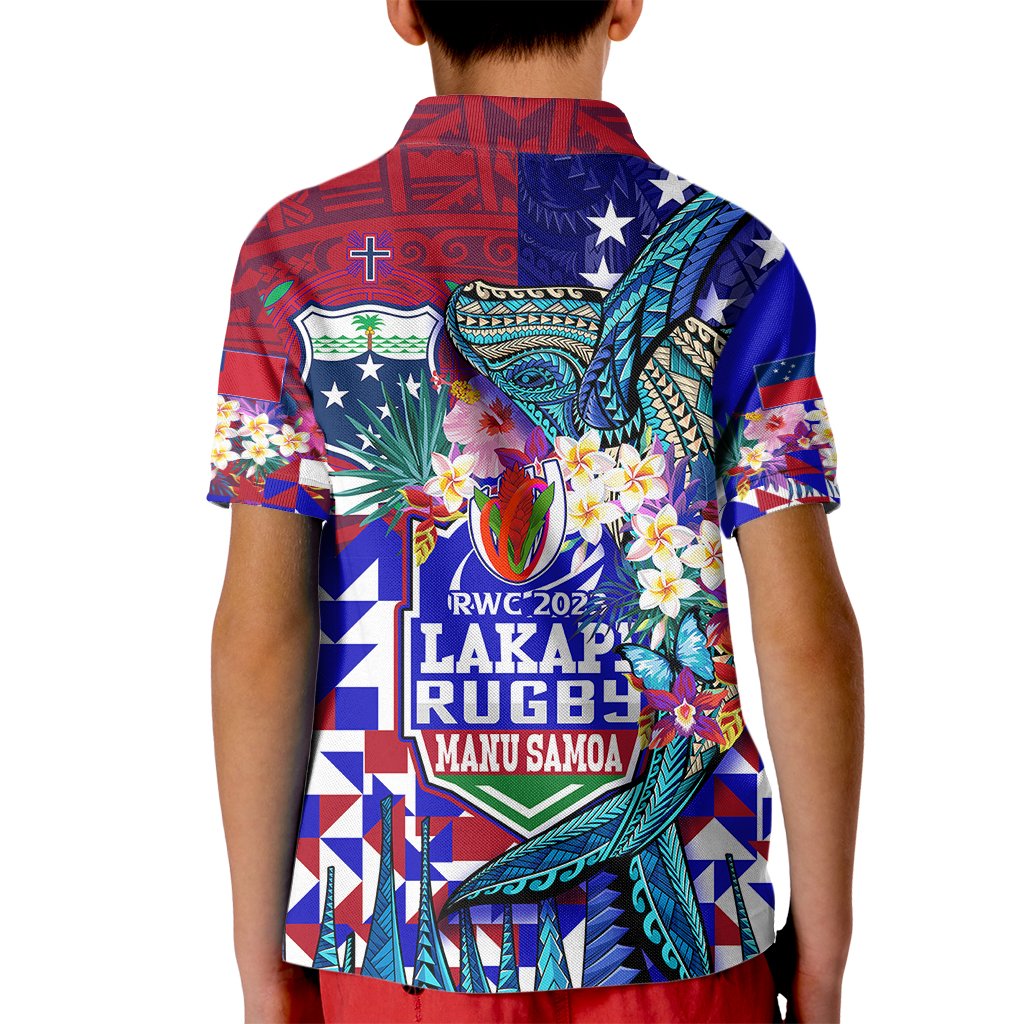 Manu Samoa Rugby 2023 Kid Polo Shirt Humpback Whale Hexagon Tribal Tropical Style - Wonder Print Shop