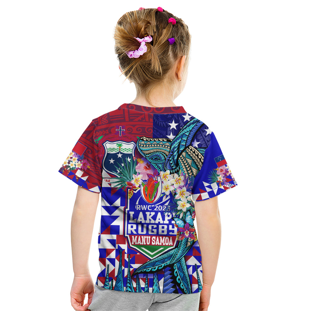 Manu Samoa Rugby 2023 Kid T Shirt Humpback Whale Hexagon Tribal Tropical Style - Wonder Print Shop