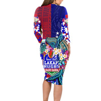Manu Samoa Rugby 2023 Long Sleeve Bodycon Dress Humpback Whale Hexagon Tribal Tropical Style - Wonder Print Shop