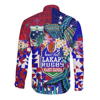 Manu Samoa Rugby 2023 Long Sleeve Button Shirt Humpback Whale Hexagon Tribal Tropical Style - Wonder Print Shop