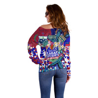 Manu Samoa Rugby 2023 Off Shoulder Sweater Humpback Whale Hexagon Tribal Tropical Style - Wonder Print Shop