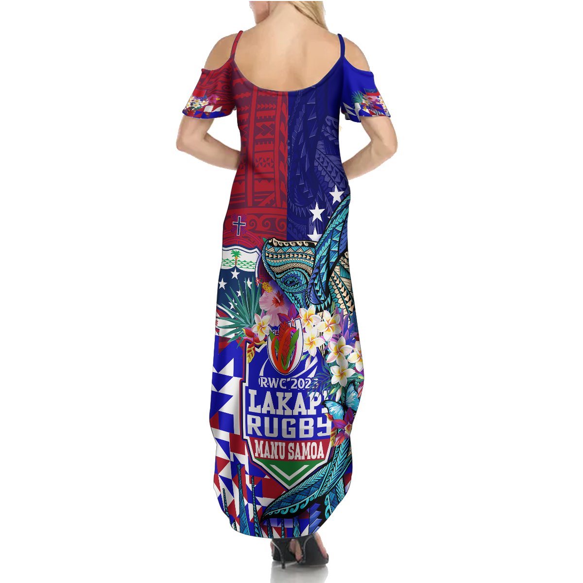 Manu Samoa Rugby 2023 Summer Maxi Dress Humpback Whale Hexagon Tribal Tropical Style - Wonder Print Shop