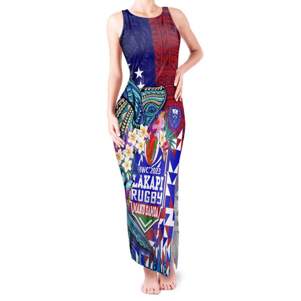 Manu Samoa Rugby 2023 Tank Maxi Dress Humpback Whale Hexagon Tribal Tropical Style - Wonder Print Shop