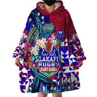 Manu Samoa Rugby 2023 Wearable Blanket Hoodie Humpback Whale Hexagon Tribal Tropical Style - Wonder Print Shop
