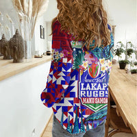 Manu Samoa Rugby 2023 Women Casual Shirt Humpback Whale Hexagon Tribal Tropical Style - Wonder Print Shop