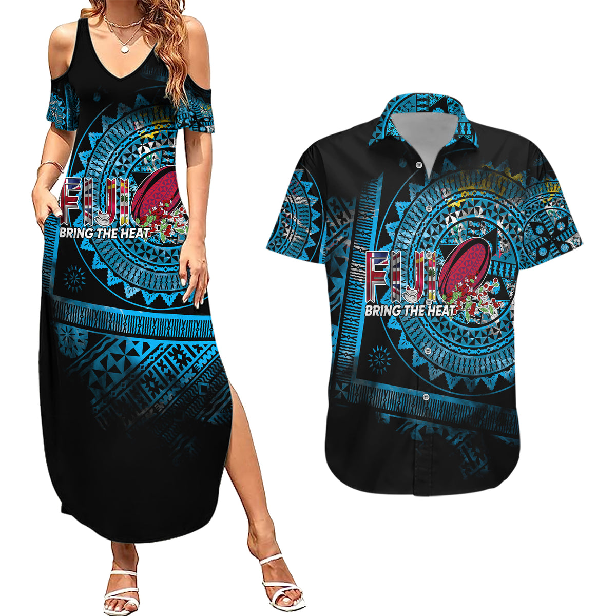 Fiji Rugby Couples Matching Summer Maxi Dress and Hawaiian Shirt Bring The Heat - Wonder Print Shop
