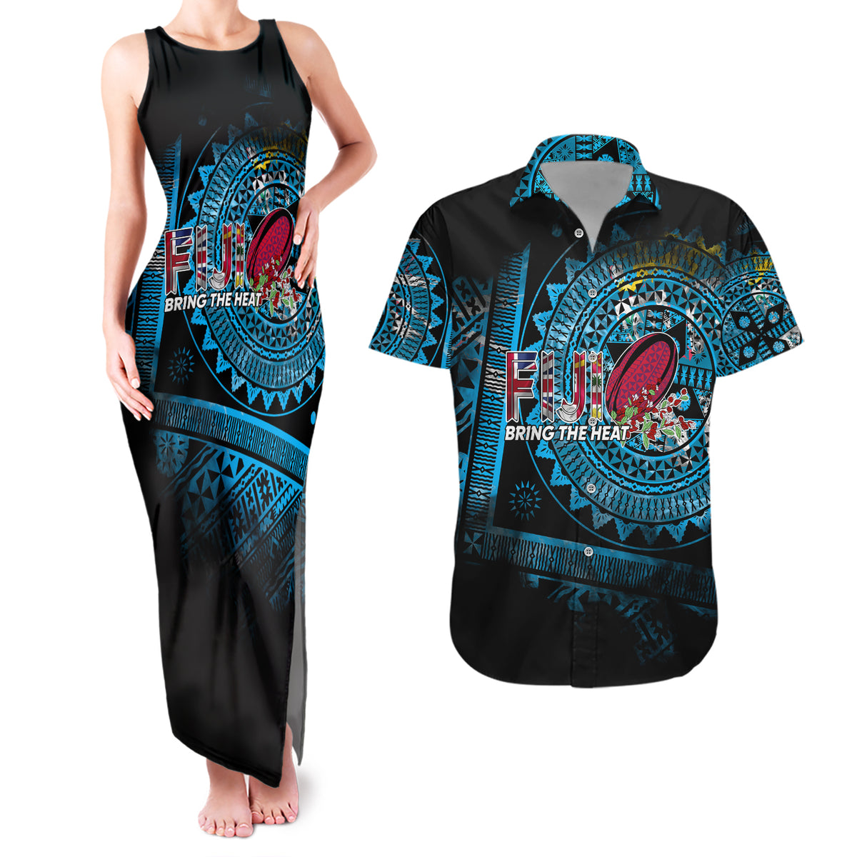 Fiji Rugby Couples Matching Tank Maxi Dress and Hawaiian Shirt Bring The Heat - Wonder Print Shop